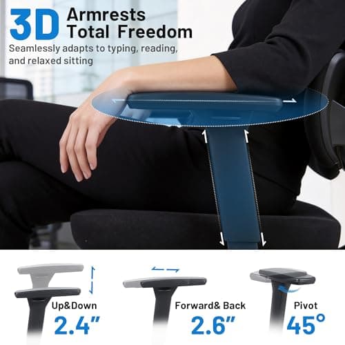 Hayelf Ergonomic Office Desk Chair, High Back Breathable Mesh Computer Chair, 3D Lumbar Support, 2D Headrest & 3D Armrests, 300lbs Heavy Duty Task Chair for Home Office Work Gaming, Black - Thumbnail 5