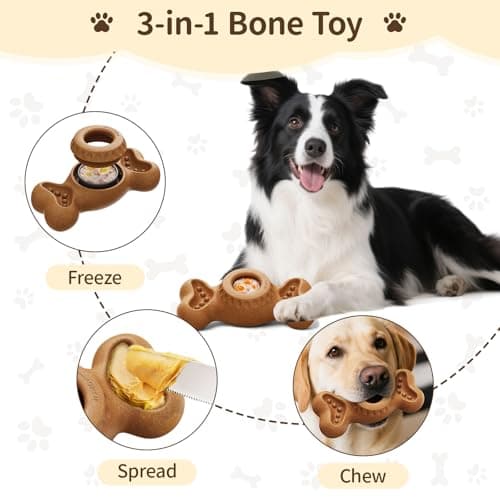 PETSWEET 3-in-1 Enrichment Dog Toy for Aggressive Chewers, Frozen Treat Toy & Interactive Treat Dispenser with Peanut Butter Grooves, Long Lasting Chew Toy for Large Dogs, Easy to Clean, Brown - Thumbnail 2
