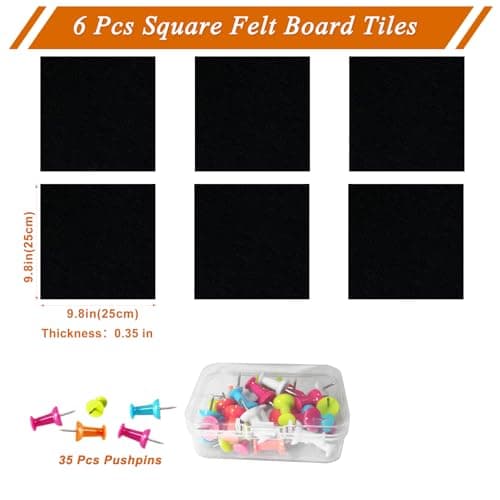 HULAVO Square Felt Cork Bulletin Board Tiles, Self Adhesive DIY Felt Pin Board for Wall 30" x 20" with 35 Pushpins for Office School Home Wall Decor Stickers Memos Photos Display (Black) - Thumbnail 4