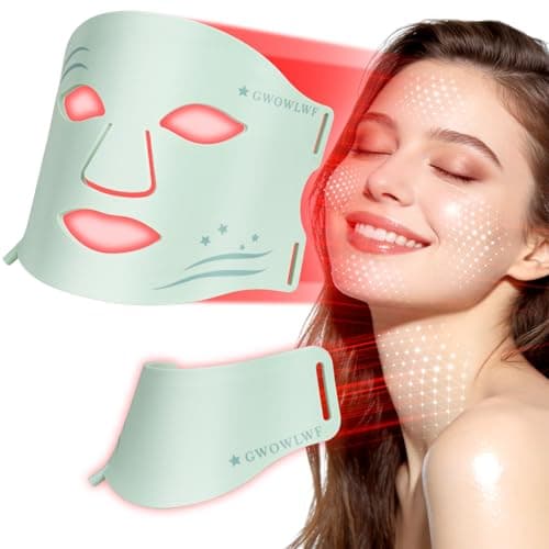 GWOWLWF LED Face Mask Light Therapy with Neck, 7-Color Skin Care Mask for Home Use, Red 630±5nm & Near Infrared 830nm, Helps Reduce Wrinkles & Inflammatory Acne（Green） - Image 1