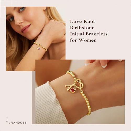 Turandoss Birthday Gifts for Women - February Purple Created Amethyst Birthstone Letter N Bracelet 14K Gold Plated Dainty Knot Initial Bracelets Jewelry Birthday Gifts for Wife Girlfriend - Thumbnail 2