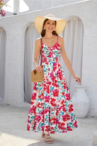 Womens Casual Floral Tie Front Sleeveless Long Evening Dress Cocktail Party Maxi Wedding Dresses - Thumbnail 3