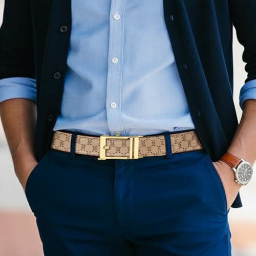 ITIEZY Ratchet Belt for Men - 1 3/8" Click Leather Belt for Dress and Casual, No Holes Adjustable Trim to Fit - Thumbnail 2