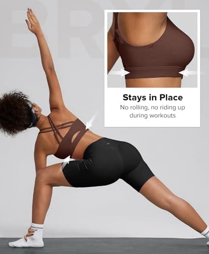 BRXL Sports Bras for Women Strappy Back Sports Bra with Padding Sewn in Adjustable Spaghetti Strap Dark Brown - Thumbnail 5