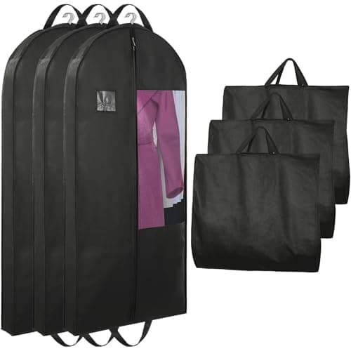 Stykontin Garment Bags for Hanging Clothes and Travel with 4" Gusseted, Suit Cover for Clothes,Coats,Suit,Jackets,Dress,Shirts,Skirt. (Black-50"-3pcs-Double zipper-Thickened 80G Non-woven Fabric) - Image 1
