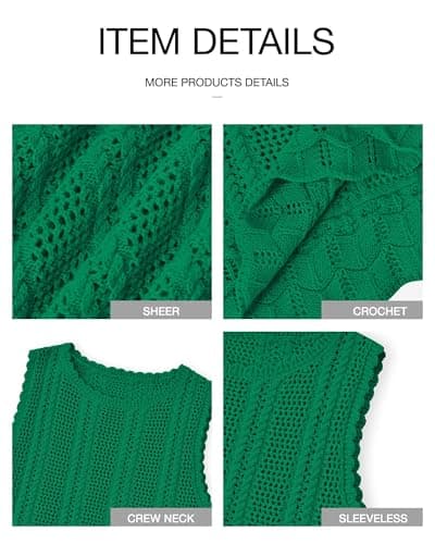 KIRUNDO Beach Vacation Clothes for Women Spring Summer Crochet Sweater Vest Tank Tops Cover Ups Resort Cruise Outfits 2026(Green, X-Small) - Thumbnail 4