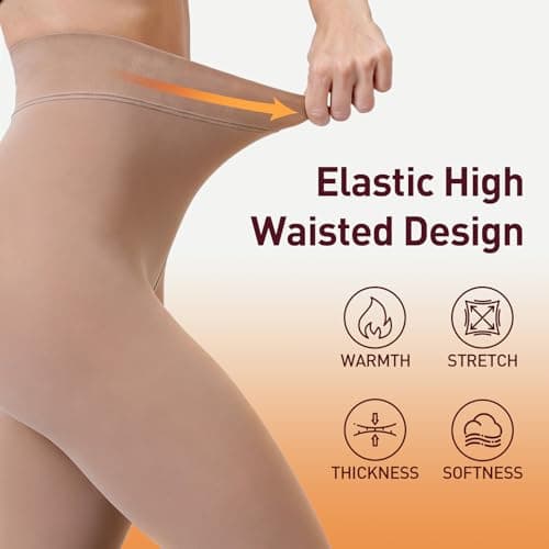 JIZ Translucent Fleece Lined Tights Women, Thermal Tights for Women, Pantyhose Leggings, Warm Sheer Tights for Women Winter (Medium, Brown) - Thumbnail 2