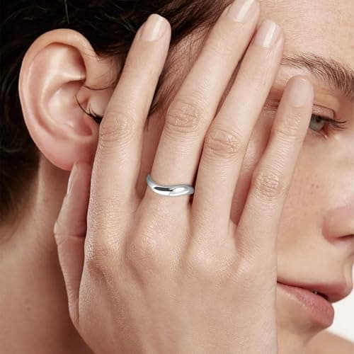 Zuyaeui 14K White Gold Plated Twisted Wave Ring for Women, 4mm Dome Polished 925 Sterling Silver Stackable Band, Wedding Anniversary Engagement Promise Gift for Her, Size 8 - Thumbnail 3