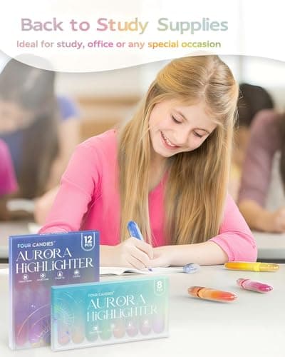 Four Candies 12 Pcs Highlighters Assorted Colors, Cute Pastel Highlighter Set, Dry Quickly, Soft Chisel Tip, No Bleed Highlighter, Aesthetic Highlighters fo Purple Christmas Gifts - Thumbnail 5