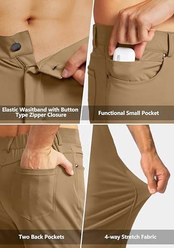 G Gradual Men's Stretch Golf Pants with 6 Pockets Slim Fit Dress Pants for Men Travel Casual Work (Dark Khaki, S) - Thumbnail 3