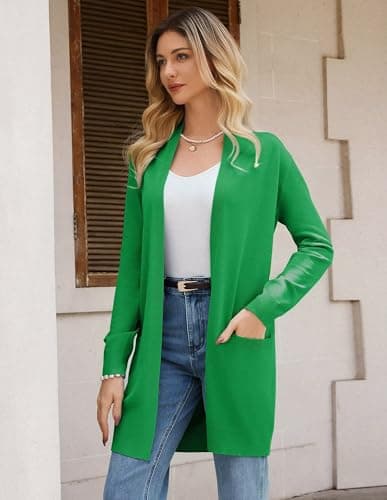 GRACE KARIN Long Cardigan Sweaters for Women, Vacation Outfits for Women, Open Front Knit Winter Clothing Women 2026 Green 2XL - Thumbnail 4