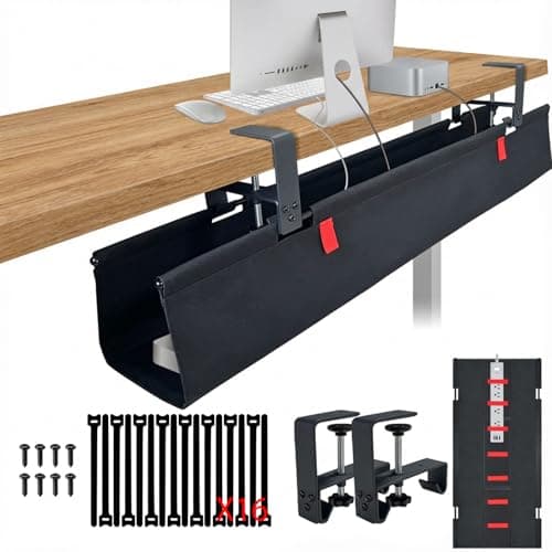 AHOMO,Under Desk Cable Management,No Drill 36",cord organizer,with Silicone Pads (No Scratch!)16 Cable Ties,Washable PE Honeycomb Base,Clamp/Screw Mount-Fits Any Desk 0-2.1",No Stinky Cardboard! Black - Image 1