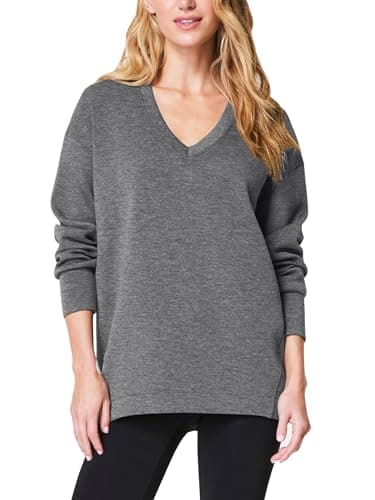 COCOMARTS Womens V Neck Sweatshirts Long Sleeve Casual Shirts Pullover Comfy Tunic Tops 2025 Fall Fashion Outfits Clothes Gray Small - Image 1