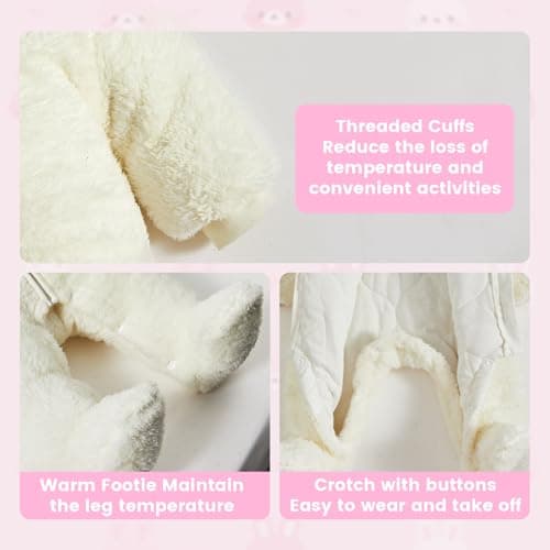 JiAmy Baby Fleece Snowsuit Animal Hooded Winter Romper Warm Footed Onesie Padded Infant Stroller JumpsuitBunny 6-9 Months - Thumbnail 3