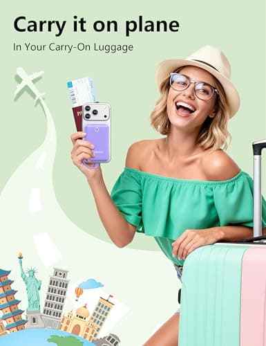 miisso 10000mAh Mini Portable Charger with Built in Cable, Pocket Size Power Bank Travel External Battery Pack for Phone, 3 Output USB Type C Cord Clutch Compatible with iPhone, Samsung, Purple - Thumbnail 6