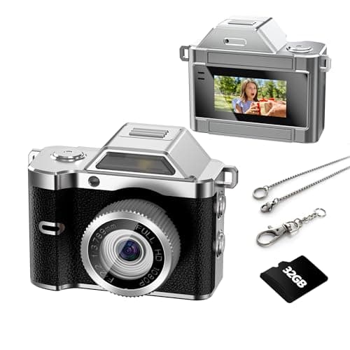 OMK Mini Keychain Camera, 1080P Pocket-Size Camera with 32GB Card, Portable Mini Retro Camera, One-Button Recording, Lightweight Vintage for Travel, Birthday Gift, Party, Daily Moments(Black) - Image 1