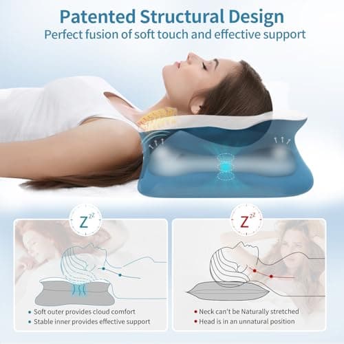 Cervical Neck Pillow for Sleeping - Ergonomic Pillow for Neck Pain Relief - Memory Foam Pillows with Cooling Pillowcase, Orthopedic Contour Neck Support Pillow for Side, Back and Stomach Sleepers - Thumbnail 3