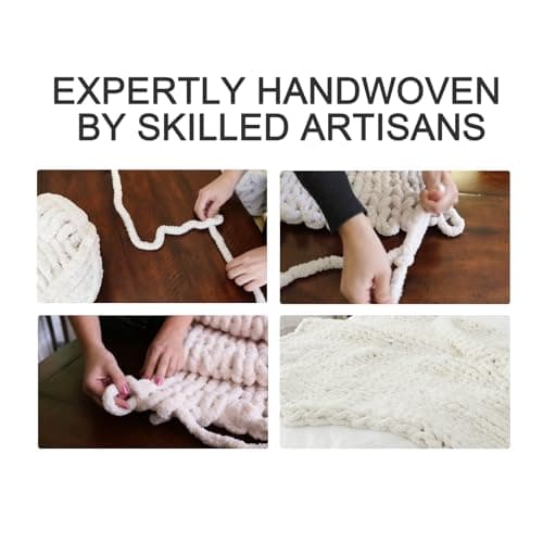 Luxury Super Chunky Knit Throw Blanket, Handmade Chenille Cable Knit Crochet Blanket 50x60, Soft Thick Chunky Yarn Knit Throw for Couch & Bed, No Shedding, Ivory/Cream Home Decor Gift - Thumbnail 4