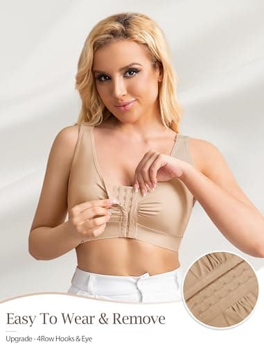 Easybunny Compression Bras for Women Post Surgery Front Closure Mastectomy Bra Surgical Adjustable Straps Wirefree Skin - Thumbnail 2