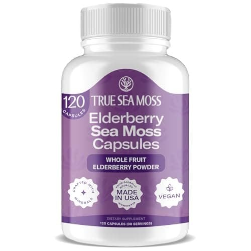 TrueSeaMoss Irish Sea Moss Capsules - 120 Elderberry Capsules (1600mg) - Fruit Extracts Superfood - For Overall Wellness - Image 1