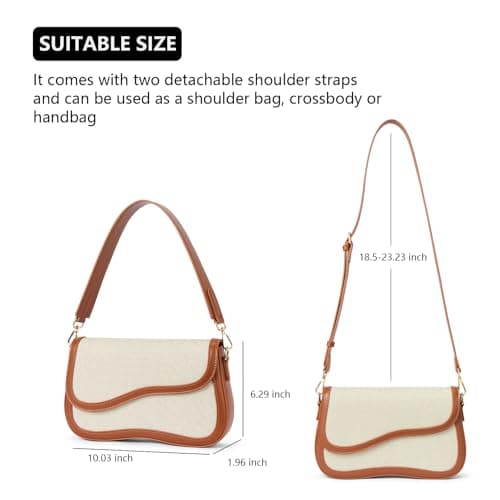 Telena Shoulder Bag for Women Shoulder Purse Vegan Leather Handbags Crossbody Purses with 2 Removable Strap Beige with Brown - Thumbnail 6