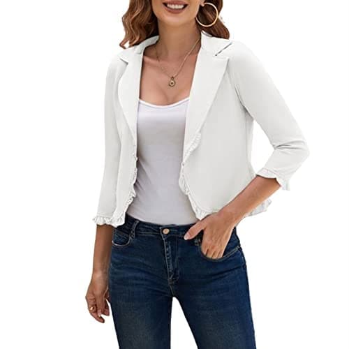 GRACE KARIN Women 3/4 Sleeve Cropped Blazer Lightweight Open Front Cotton Cardigan Jacket for Business Casual Work White S - Image 1