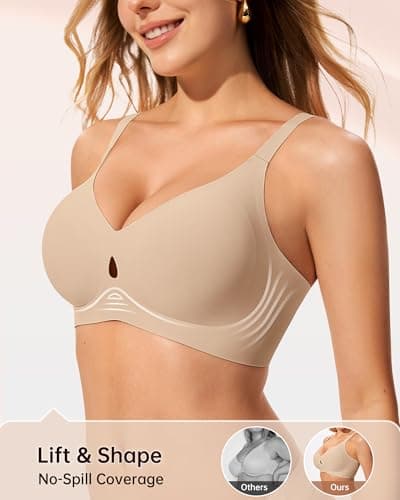 LetsJoli Jelly Bras for Women No Underwire Wireless Bras with Support and Lift for Daily Comfort Lounge Sleep Tshirt Bras (Nude 3XL) - Thumbnail 3