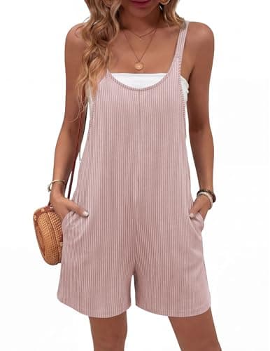 Ekouaer Rompers for Women Casual Loose Sleeveless Overalls Shorts Knit Jumpsuits 2026 Summer Vacation Beach Outfits with Pockets Brown L - Image 1