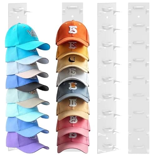 Dntorx Hat Organizer for Baseball Caps, 2 Pack Transparent Hat Rack for Wall Hold up to 18 Hats Strong Adhesive Hat Hooks Stand Hat Hanger Organizer Storage Holder Display for Door Closet - Image 1