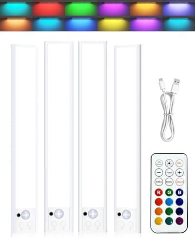 Under Cabinet Lighting Wireless, RGB Motion Sensor Light Indoor, 4 Pack