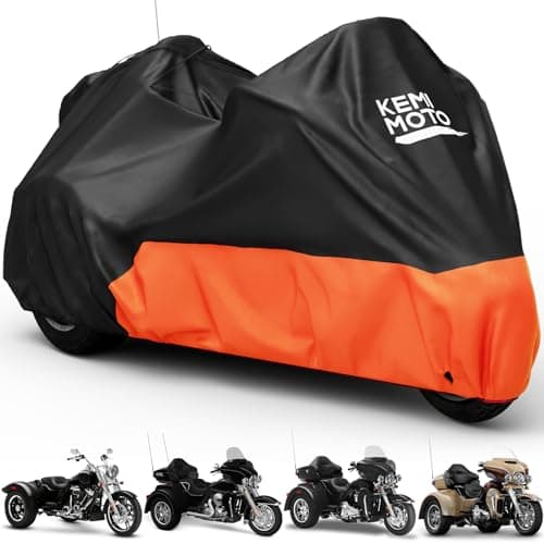 KEMIMOTO Heavy Duty 420D Waterproof Motorcycle Trike Cover with Antenna Opening 3 Wheel Cover Compatible with Trike Models Freewheeler, Tri Glide Outdoor All Weather Protection from Dust Sunlight Rain