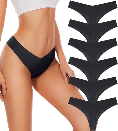 Hellopopgo Seamless Thongs For Women No Show Thong Seamless Underwear Womens 6-Pack Panties Breathable V-waisted Thongs,M - Image 1