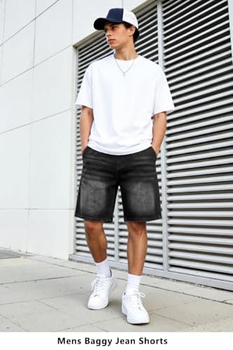 Heyfanee Mens Baggy Jean Shorts, Jorts Men Casual Denim Shorts for Men Black 34 - Thumbnail 3
