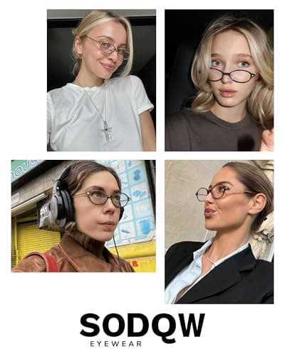 SODQW Small Retro Oval Fake Glasses for Women Fashion Blue Light Non Prescription Eyeglasses to Cosplay - Thumbnail 2