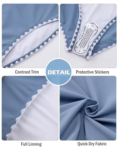 HOZIY Girls Swimwear Kids Contrast Trim Crisscross Bikini Sets Juniors Adjustable Straps Swimsuits Tween V-Neck Bathing Suit Blue Size 9-10 - Thumbnail 5