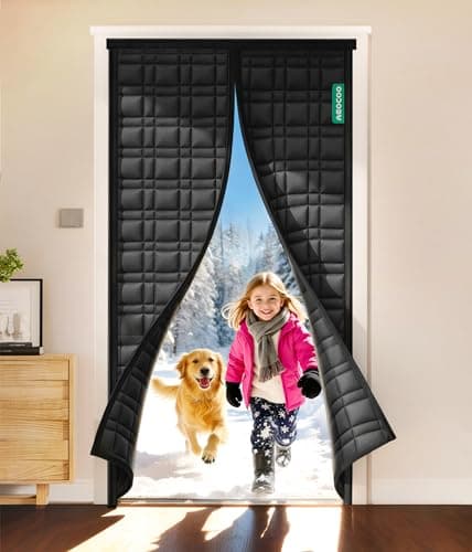 AEOCOO Thermal Door Curtain, Fit Size up to 32 x 80 Inches, Magnetic Insulated Door Curtains for Doorway/Front/Back/Basement, Oxford Cover with Thick Cotton to Keep Warm Winter, Black, Rectangle