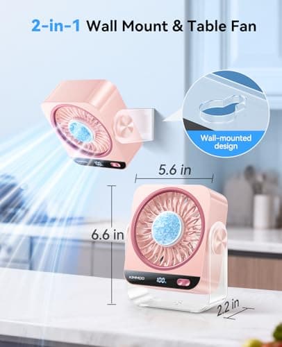 KIMMOO USB Desk Fan for Bedroom, 199 Speeds Turbo Airflow, Portable Fan with Ice Cooling, Digital Display Quiet Table Fan, 270° Rotating Small Rechargeable Battery Desktop Fans for Home Office (Pink) - Thumbnail 6