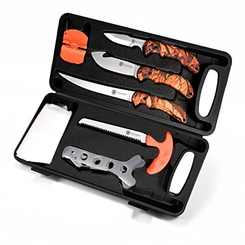 KNINE OUTDOORS Hunting Deer Knife Set Field Dressing Kit Portable Game Processor Set Red Maple Camo Handle, 8 Pieces - Thumbnail 2