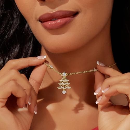 Cicy Bell 18K Gold Plated Necklace For Women Tree Star Bell Cubic Zirconia Pendant Necklace Party Jewelry Gift - Thumbnail 4