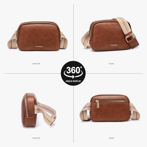 TENSTAR Women's Mini Fanny Pack, Leather Crossbody Waist Bag with Adjustable Strap, Anti-Theft Waterproof Sling Bag for Travel Hiking Gym Daily Use (Brown) - Thumbnail 6