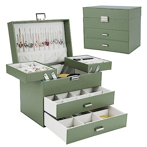 Dajasan Jewelry Organizer Box for Women Girls, Jewelry Holder Organizer, 4 Layers Leather Jewelry Box, Gift Idea for Valentine's Day, Christmas, New Year, Birthdays (Green) - Image 1