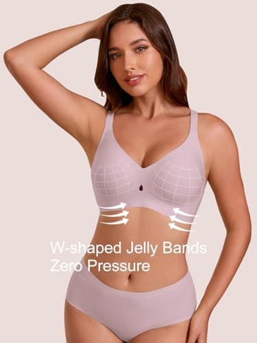 COCOMARTS Jelly Bras for Women No Underwire Seamless Push Up Bra Full Support Comfort Bralettes Wireless Plunge Everyday Bra Pink Medium - Thumbnail 3