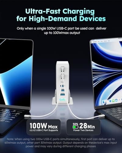 380W USB-C Charger Block, 8-Port USB-C Charging Station PD 30W + 100W PC Laptop, Fast Charging Hub with High-Power Fast Charging Cable for MacBook Pro/Air, DELL, iPad, iPhone, Samsung Galaxy, White - Thumbnail 6