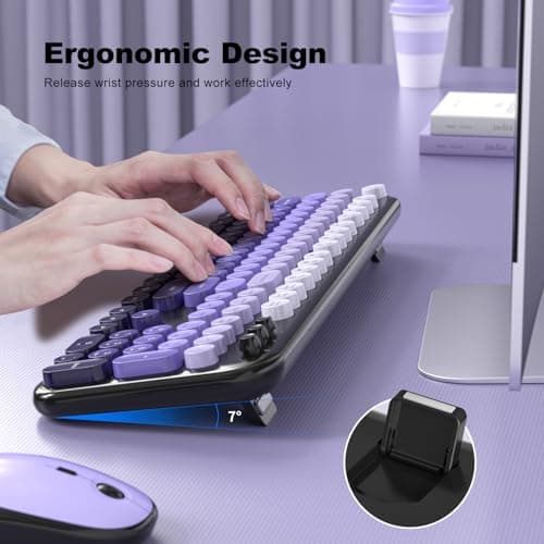 Dilter Wireless Keyboard Mouse Combo, Typewriter Full Size Keyboard and 2 in 1 USB Connected Mouse for Windows 7/8/10, Laptop, Desktop, PC, Computer (Black Purple) - Thumbnail 4