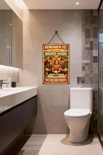 Remember Us The Ones Who Washed Hands Vintage Metal Tin Sign 8x12 Inch Retro Wall Decor Handwashing Humor Rustic Plaque for Bathroom Kitchen Office Home with Pre Drilled Holes Laundry Room Entryway - Thumbnail 2