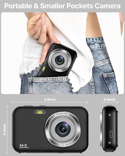 Digital Camera, Kids Camera with 32GB Card, FHD 1080P 44MP Vlogging Camera, 16X Zoom Point and Shoot Digital Camera Compact Portable Rechargeable Cameras for Teens Boys Girls Students Seniors-Black - Thumbnail 5