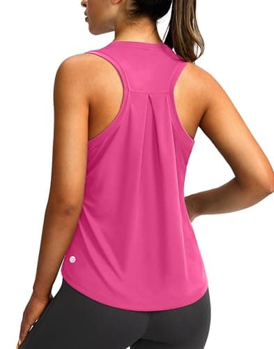 Women's Workout Tops Racerback Athletic Tank Tops Sleeveless Loose Fit Yoga Running Gym Shirts for Women(Magenta,L) - Image 1