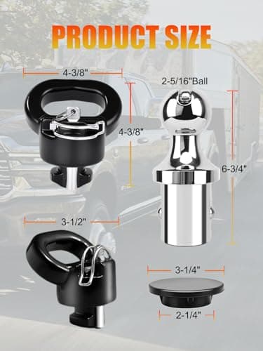 60618 Puck System Gooseneck Hitch Ball Kit with Box, Compatible with 2013-2026 Dodge RAM 2500 3500, 2-5/16” Hitch Ball for Truck Bed with 2 Safety Chain Anchors, 38000 LBS GTW/7500 LBS VTW - Thumbnail 6