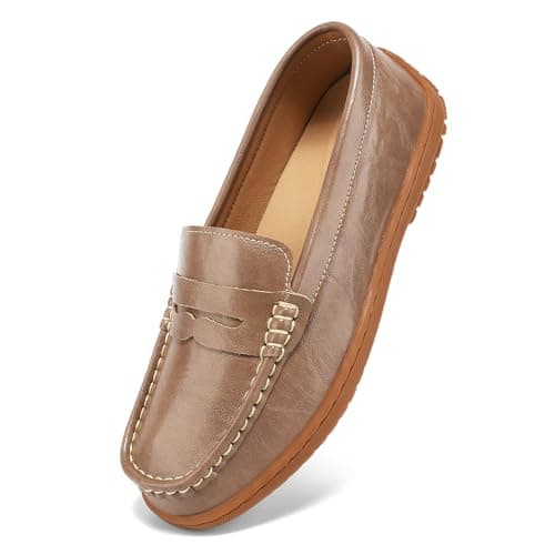 BEAUSEEN Women's Classic Handsewn Penny Loafers - Casual Slip On Moccasin Driving Shoes Lightweight Walking Flats Comfort Women Loafer Shoes, Nude, 7 US - Image 1