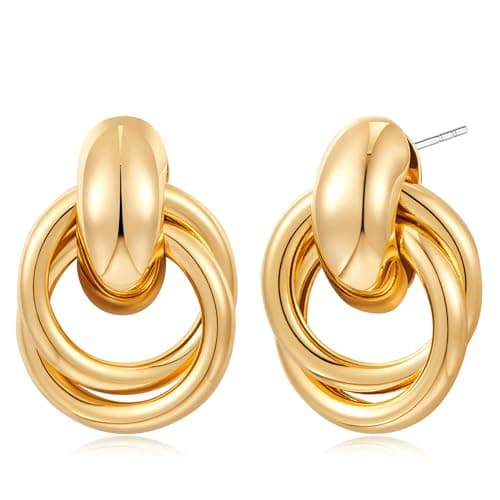 CUFELMU Gold Geometric Drop Dangle Earrings for Women Stud Small Twisted Link Earrings 14K Gold Plated Jewelry Gifts - Image 1